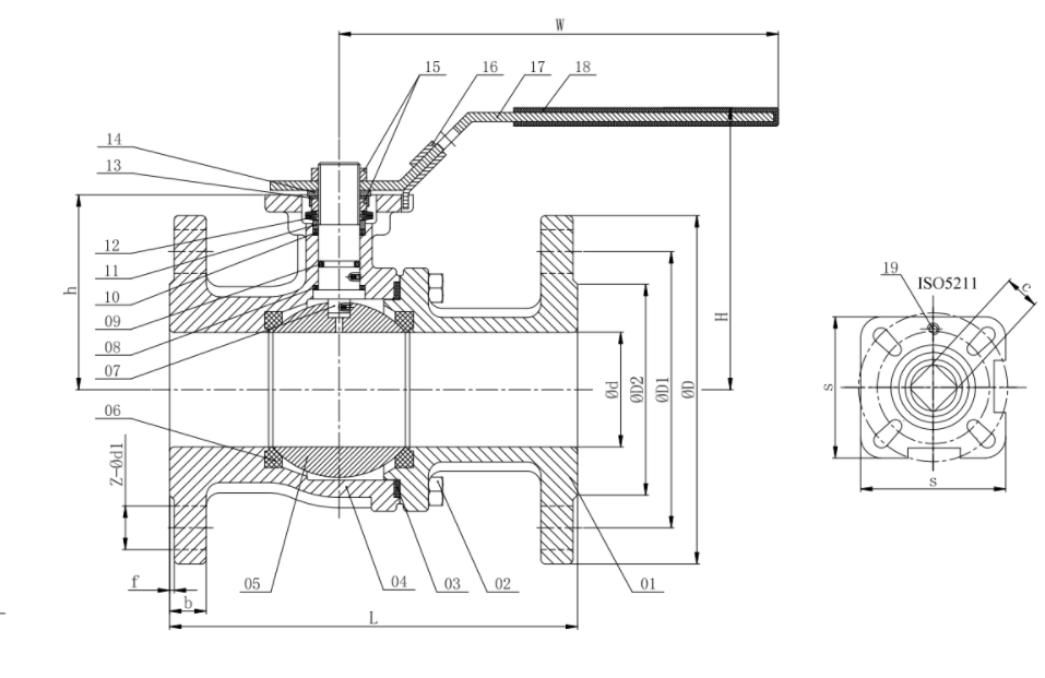 ANSI 300 Flanged Stainless Steel Ball Valve Dimensions